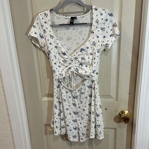 Floral White and Blue Dress